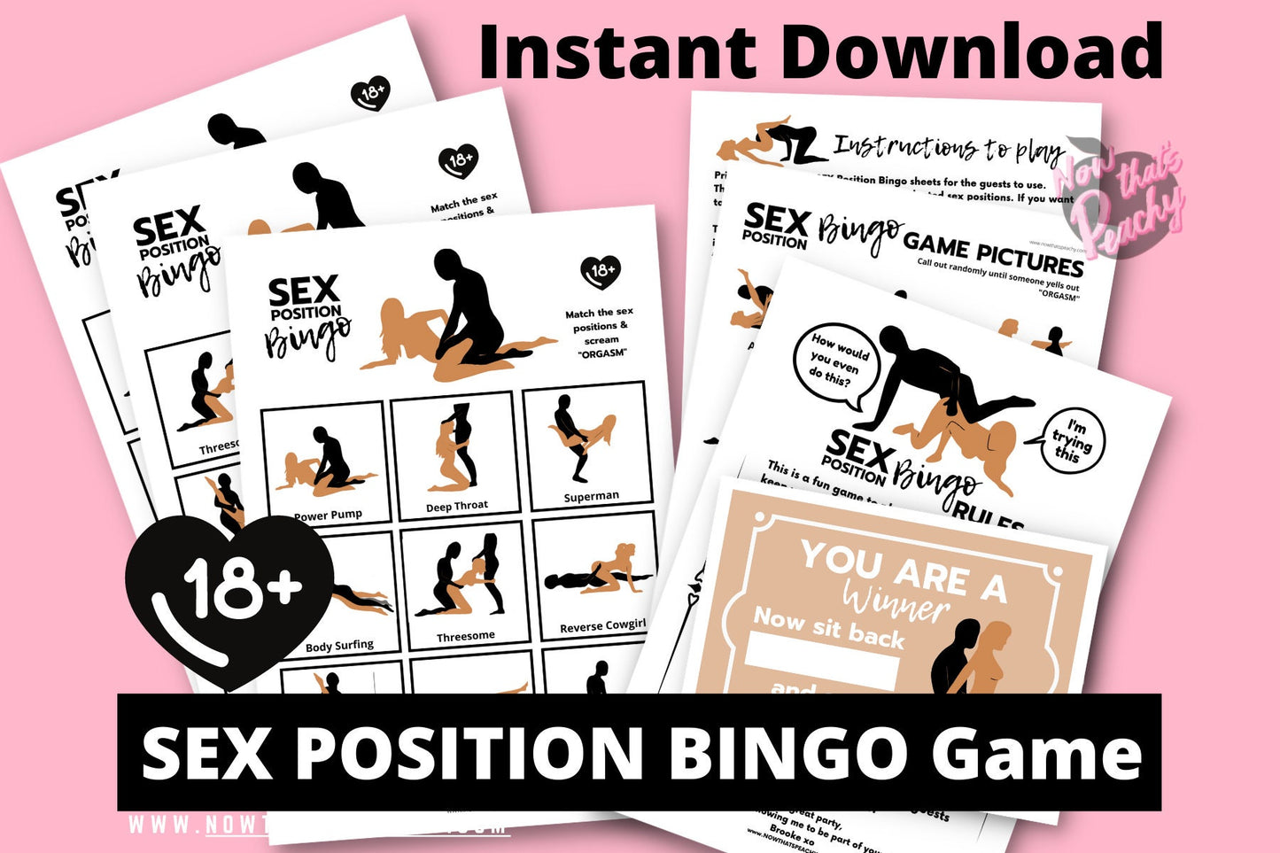 Sex position BINGO game printable digital instant download for adults. Rude crude funny hens night Bachelorette parties fun naughty party idea for girls weekend away. Play over wine and dinner for laughs, Naughty sexy party games idea for woman, ladies over the age of 18+. Adults only xrated inspiration card quiz trivia wedding bride-to-be bridal shower games