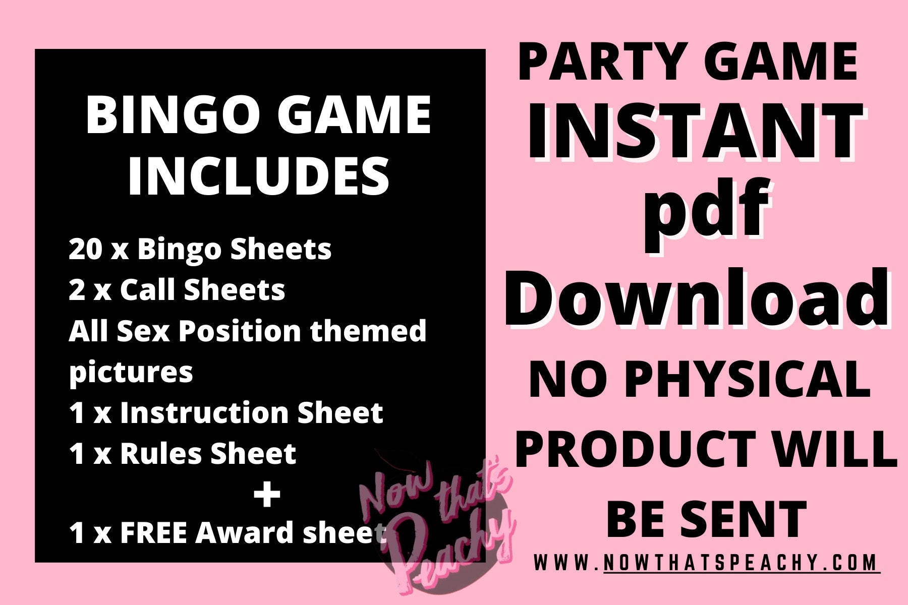 SEX Position BINGO Printable GAME Instant Download Bachelorette