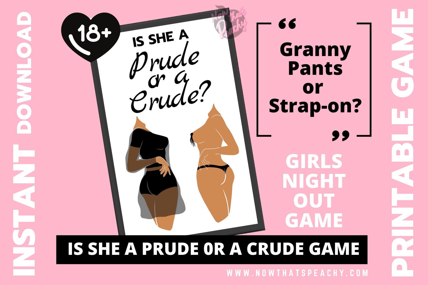 is she prude or crude adults only printable naughty game for bachelorette parties, hen nights, bride-to-be celebrations, sex toy selling parties, birthday events, girls weekend away idea and bridal showers. Buy this naughty cheeky game with free awards and instant download to print off at home and play straight away. DIY digital paper funny naughty or nice horny rude xrated 18+ sexy lady woman bride games nowthatspeachy