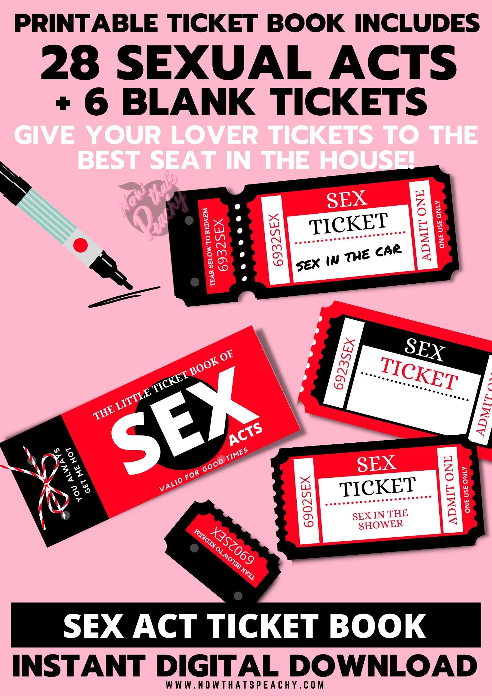 SEX Acts TICKET Voucher Book Printable Download Valentines Day Anniver image