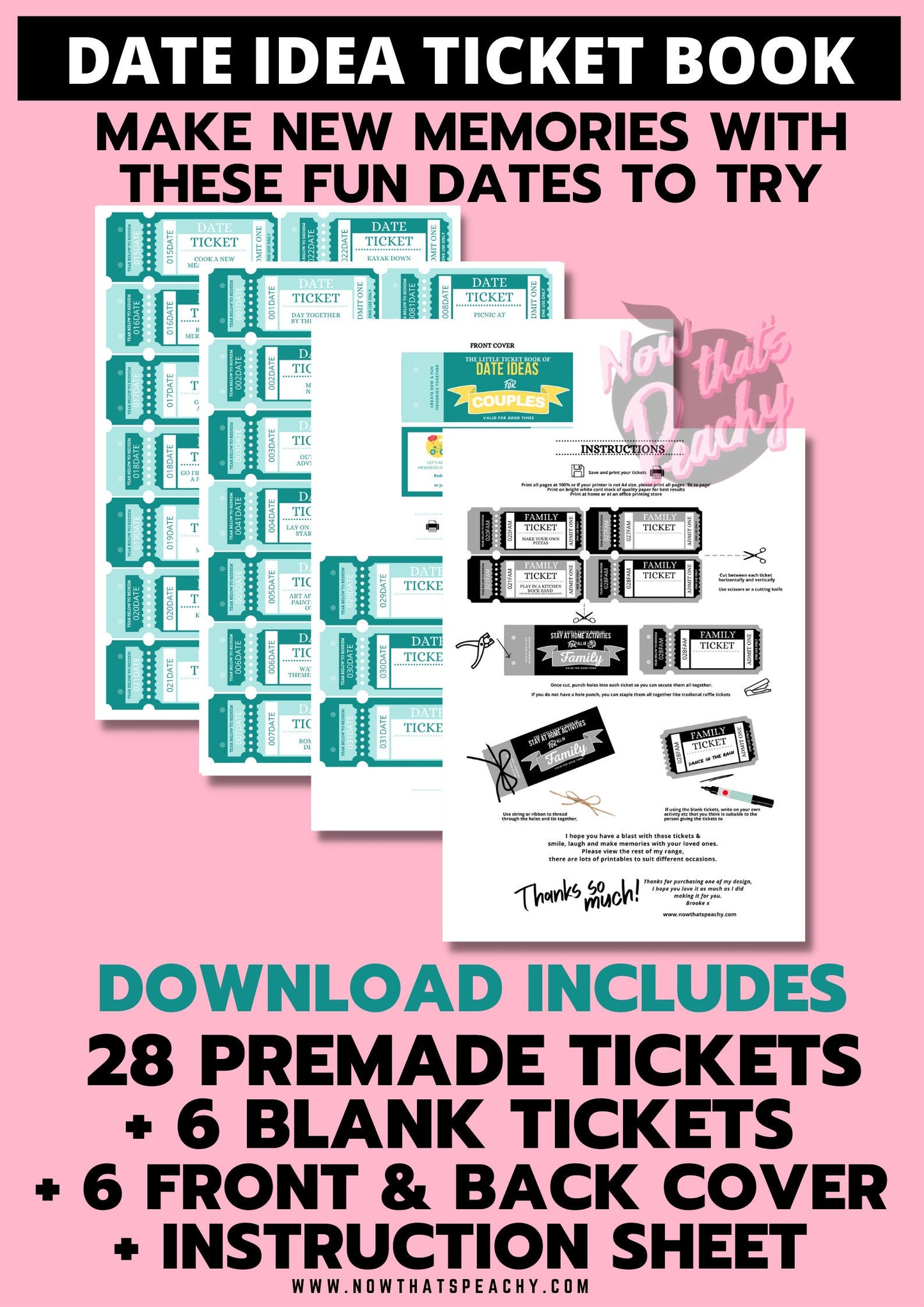 Couples Date ideas Ticket Voucher Coupon book printable diy print off valentines anniversary wife husband digital download fun cute idea present  