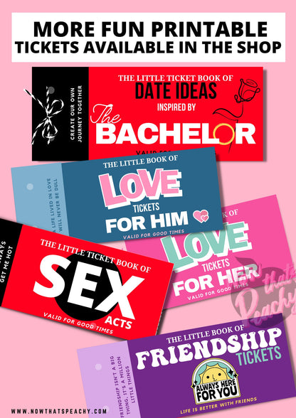 For Her LOVE TICKET Voucher Book Printable Download Valentines Day Anniversary coupons Couples wife girlfriend fiancee fun vday gift pdf