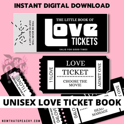 Shop for LOVE Couple ideas Ticket Voucher Coupon book printable DIY Template date night weekend treat appreciation print off valentines anniversary wife husband digital download fun cute idea present Birthday print off retro vintage theme night out boyfriend girlfriend gay lgbtqia partner mrs mr miss lady girl man male female adult explore anti vday  product shop easy cheap affordable personalized custom wedding bride to be gifts inspiration