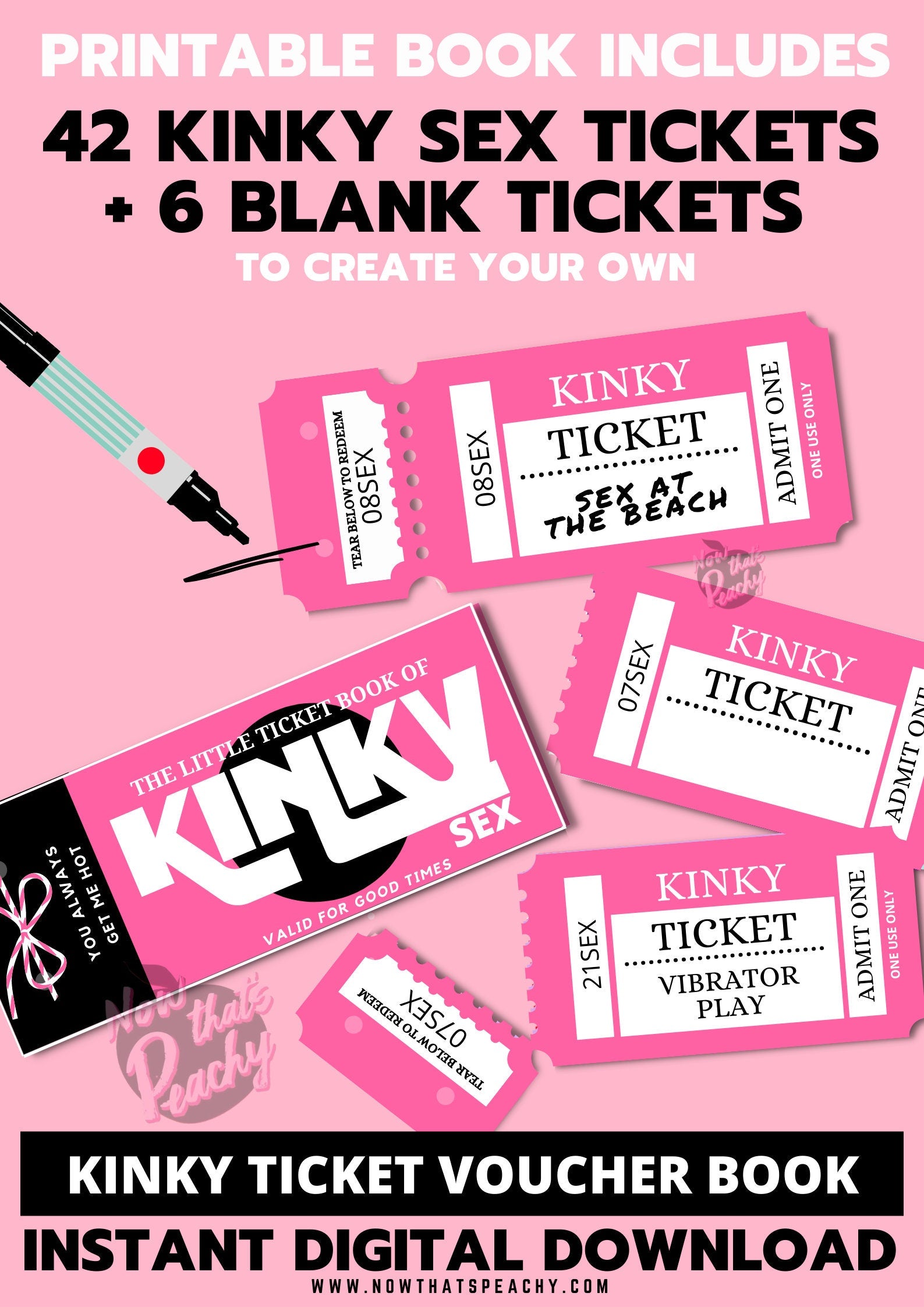 KINKY SEX TICKET Voucher Book Printable Download Valentines Day Annive photo