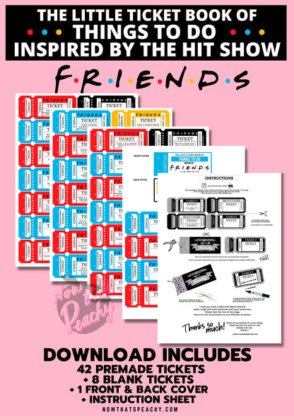 FRIENDS Tv show TICKET Voucher Book Printable Download 90s fandom gift idea Valentines Day Birthday coupons girlfriend BFF Bestie VDay Y2K