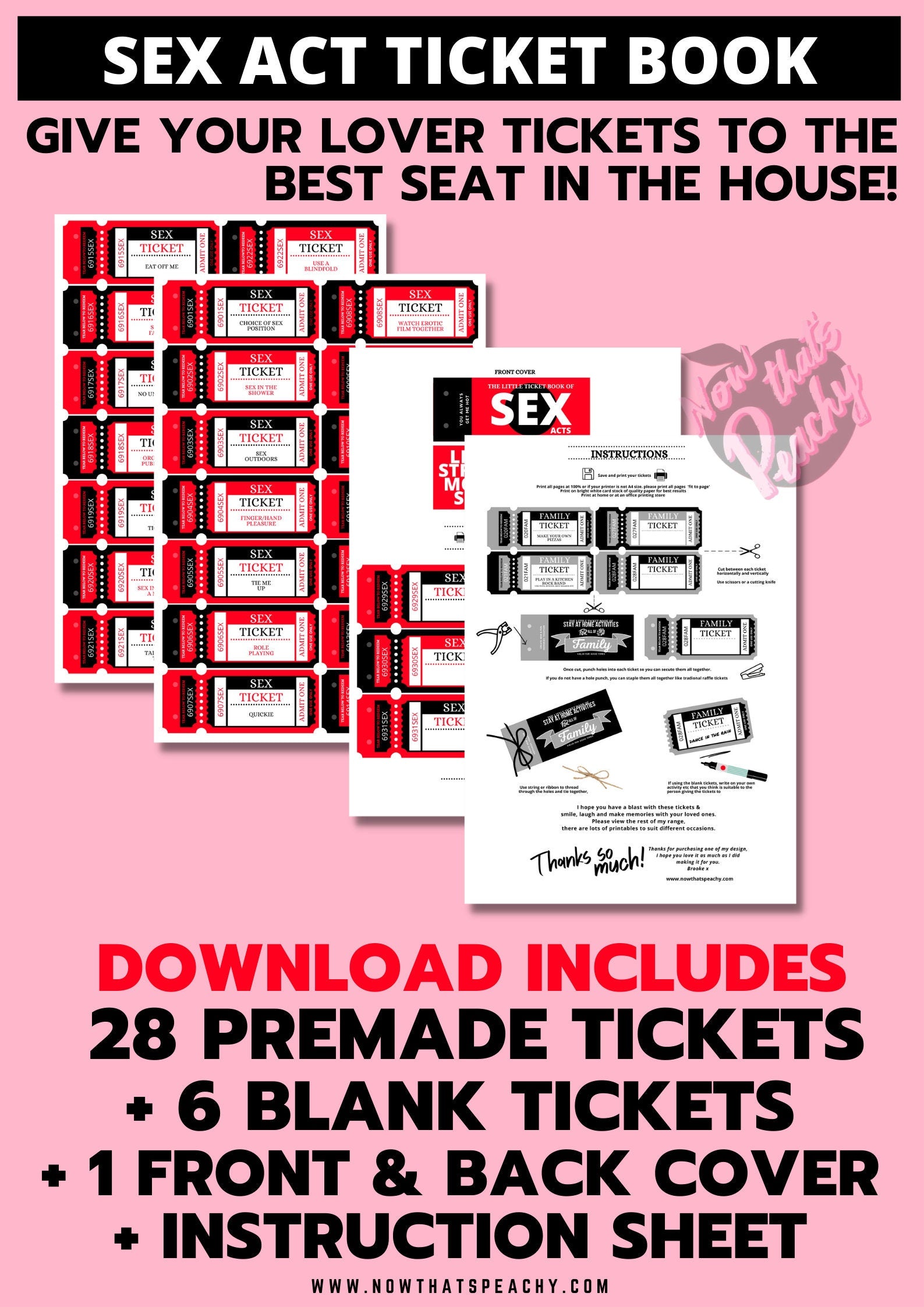SEX Acts TICKET Voucher Book Printable Download Valentines Day Anniver pic image