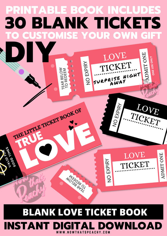 For Them LOVE blank TICKET Voucher Book, I love you Printable Digital ...