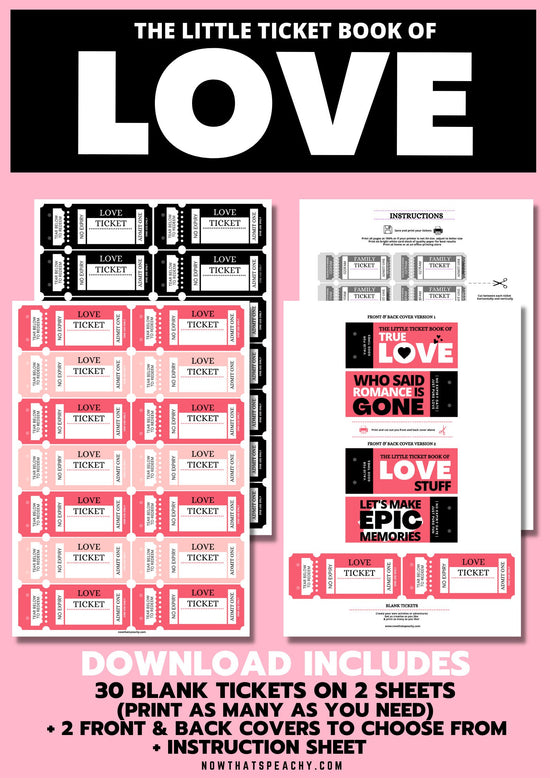 For Them LOVE blank TICKET Voucher Book, I love you Printable Digital ...