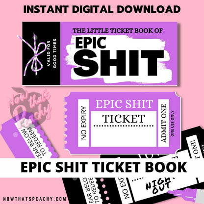 Buy The Little Book of EPIC SHIT Ticket Voucher Coupon book printable DIY Template Blank fun activity bestie BFF friends couple date night treat appreciation print off valentines anniversary birthday wife husband digital download shop fun cheeky silly idea present print off funky purple retro vintage y2k theme x-rated boyfriend girlfriend partner Mrs. Mr Miss lady girl man male female adult anti vday  product shop easy cheap affordable budget personalized custom inspiration present