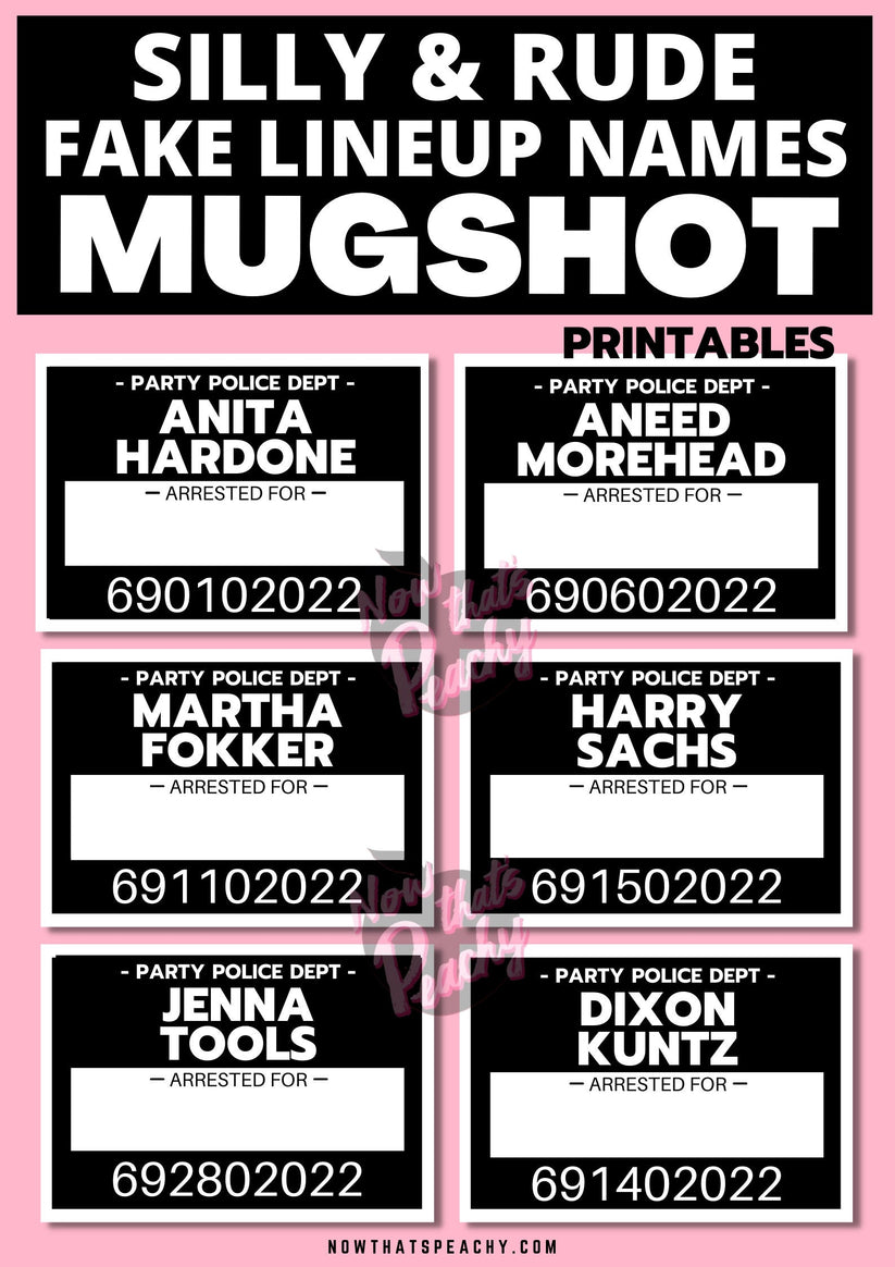 Funny Names MUGSHOT Photo booth PRINTABLES 24 Rude police crime lineup
