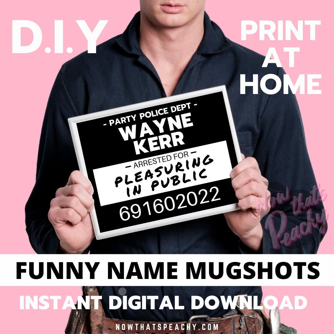 Funny Names MUGSHOT Photo booth PRINTABLES 24 Rude police crime lineup party sign Props Birthday Parties photobooth instant download DIY event