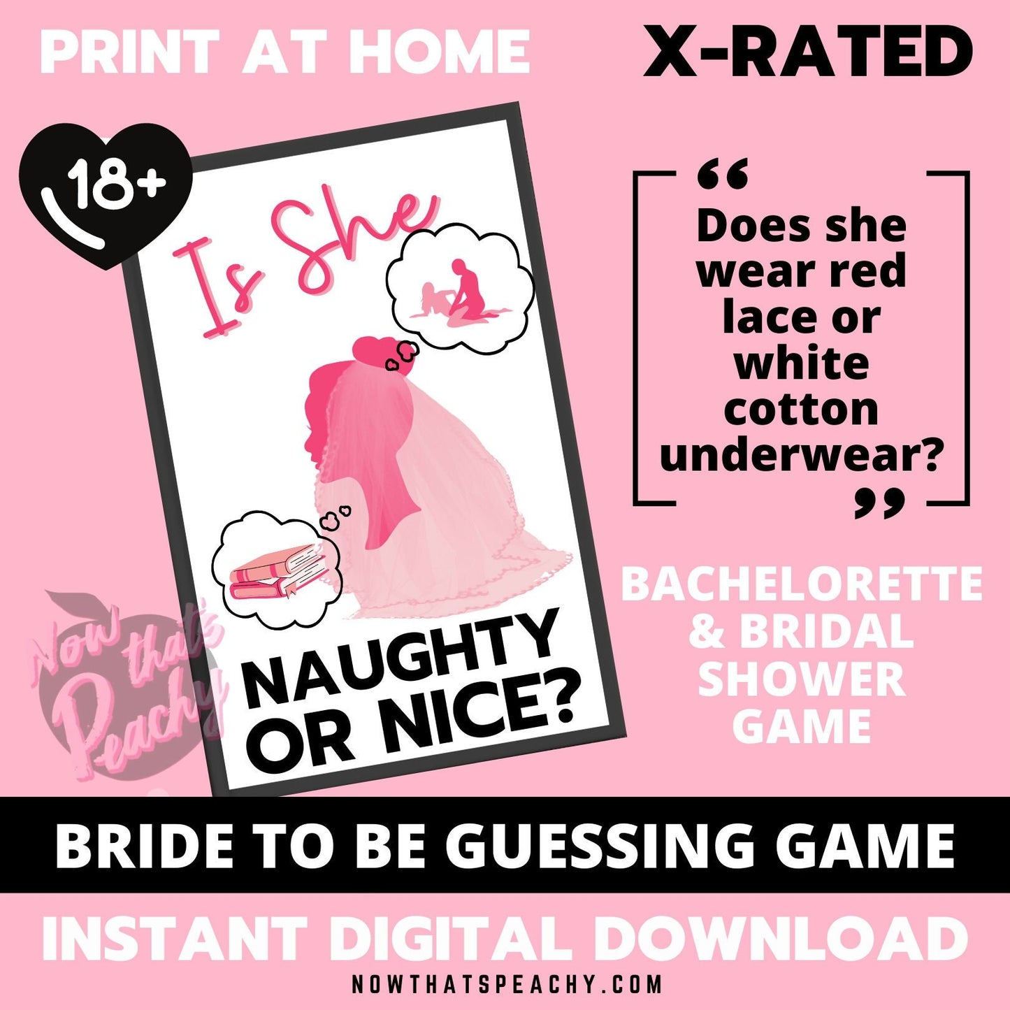 Is She a Naughty or Nice Guessing GAME Bachelorette Hen Party Ladies Night Printable Sex Bridal Shower funny dirty xrated Bride to be  penis