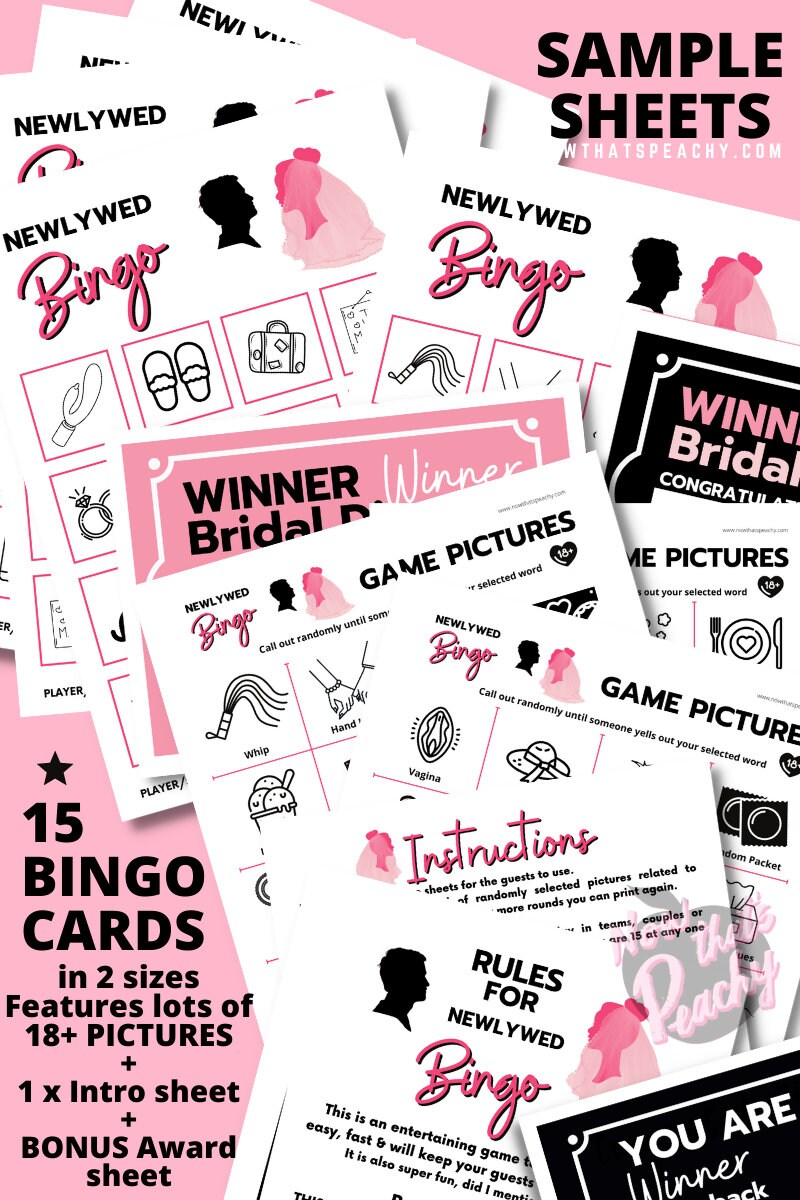 NEWLYWED BINGO game Printable Download Bachelorette Hen Parties Bridal Shower wedding humor dirty x-rated 18+ penis funny bride Party XXX