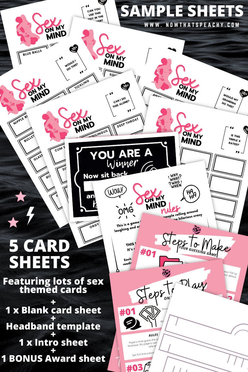 SEX on my MIND Guessing card GAME headband Printable Birthday humor Bachelorette Hen Party hedbanz Bridal funny dirty x-rated 18+ adult cock