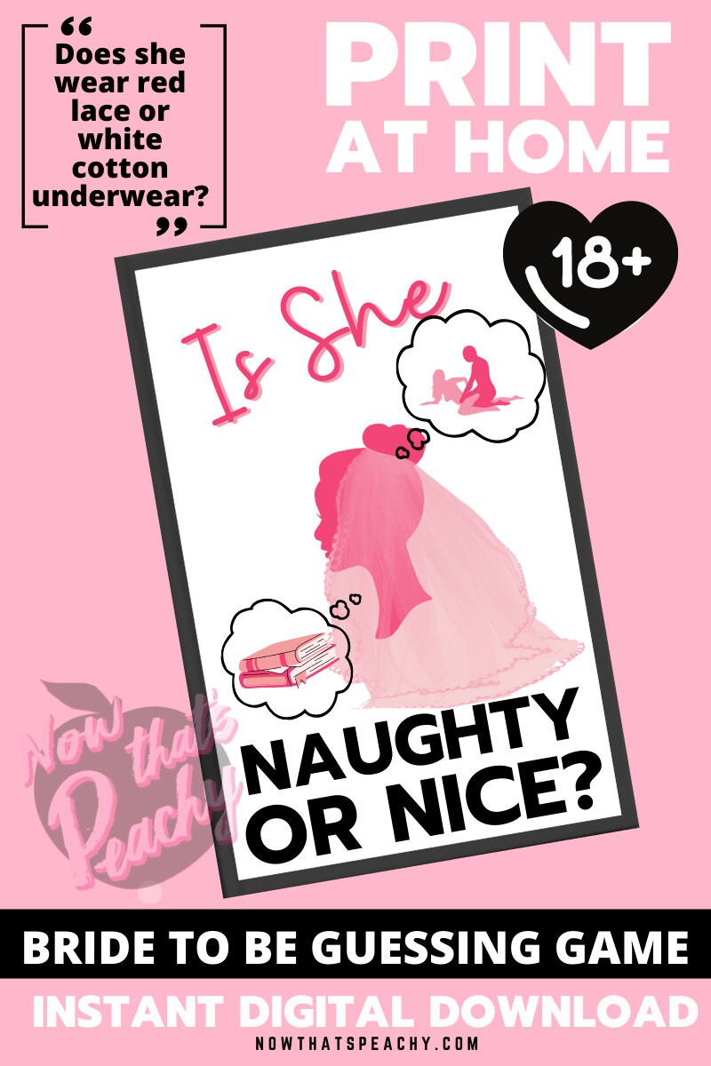 Is She a Naughty or Nice Guessing GAME Bachelorette Hen Party Ladies Night Printable Sex Bridal Shower funny dirty xrated Bride to be  penis