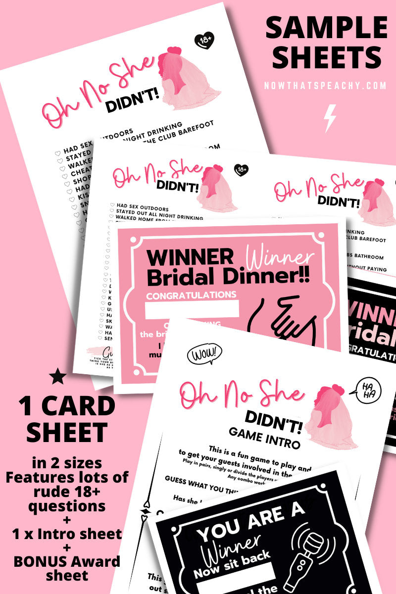 Oh No She Didn't GAME Bachelorette Printable Instant Download Ladies Night Hens Party Bridal Shower funny guessing guess penis 18+ adult xxx