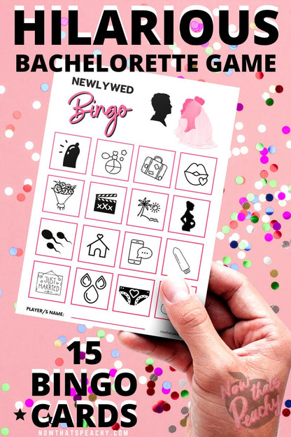NEWLYWED BINGO game Printable Download Bachelorette Hen Parties Bridal Shower wedding humor dirty x-rated 18+ penis funny bride Party XXX