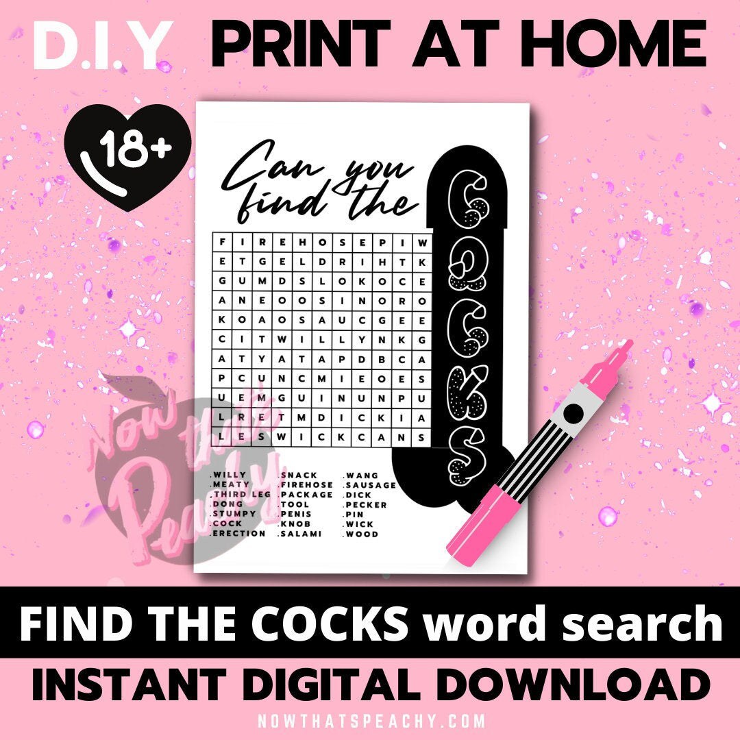 GAME COCK WORD SEARCH Printable, Bachelorette Hen Gay Parties Bridal Shower, funny dirty x-rated 18+ adults only Hens Party instant Download