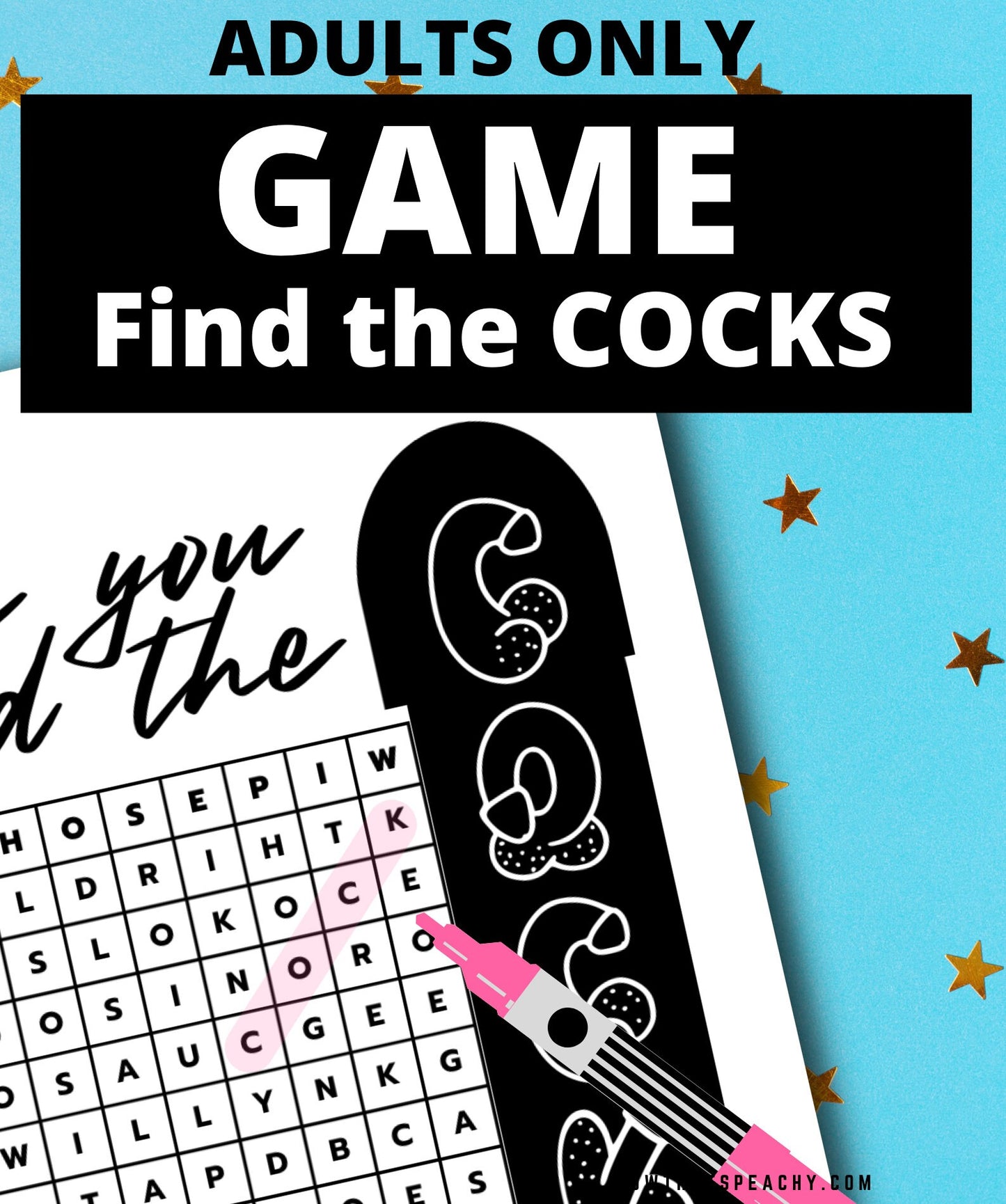 GAME COCK WORD SEARCH Printable, Bachelorette Hen Gay Parties Bridal Shower, funny dirty x-rated 18+ adults only Hens Party instant Download