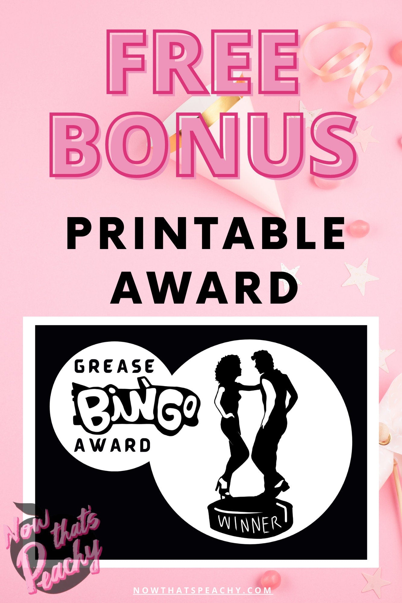 Grease Movie bingo card game party package 1950s fifties 50's printable template digital instant download edit Danny Sandy T-birds Pink Ladies  invite musical movie design black white modern color fun themed bachelorette birthday charity fundraiser event activity
