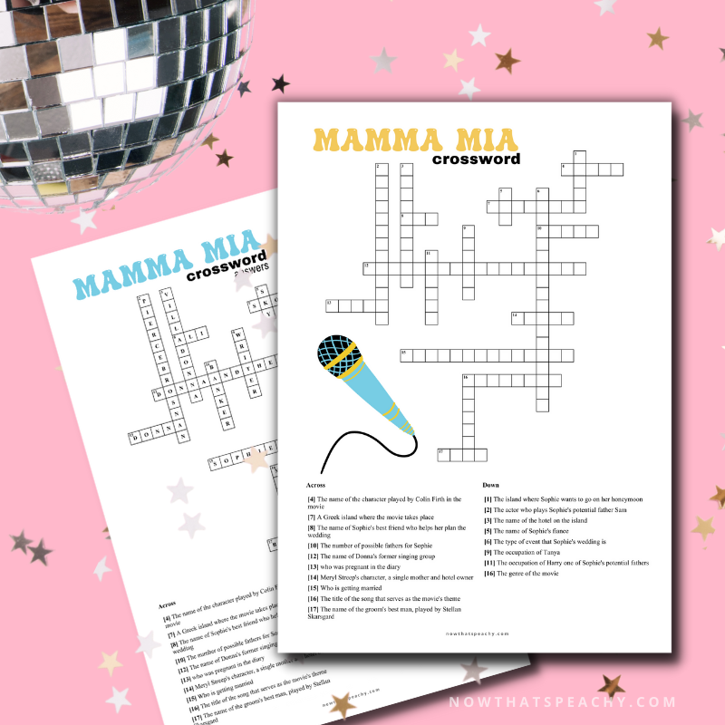 Mamma Mia Crossword Puzzle Movie Game Printable Instant Download Now
