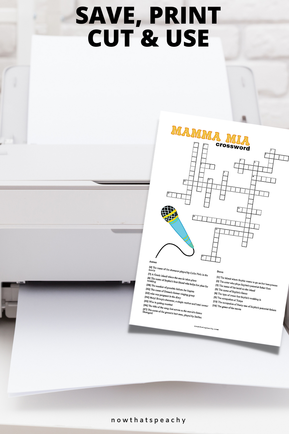 Mamma Mia Crossword Puzzle Movie Game Printable Instant Download Now