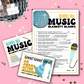 Mamma Mia blank music answer quiz question game 1970s flared denim pants seventies 70's disco ball karaoke  printable template digital instant download edit Donna and the dynamos invite edit custom musical movie design black white modern color fun themed bachelorette birthday charity event activity